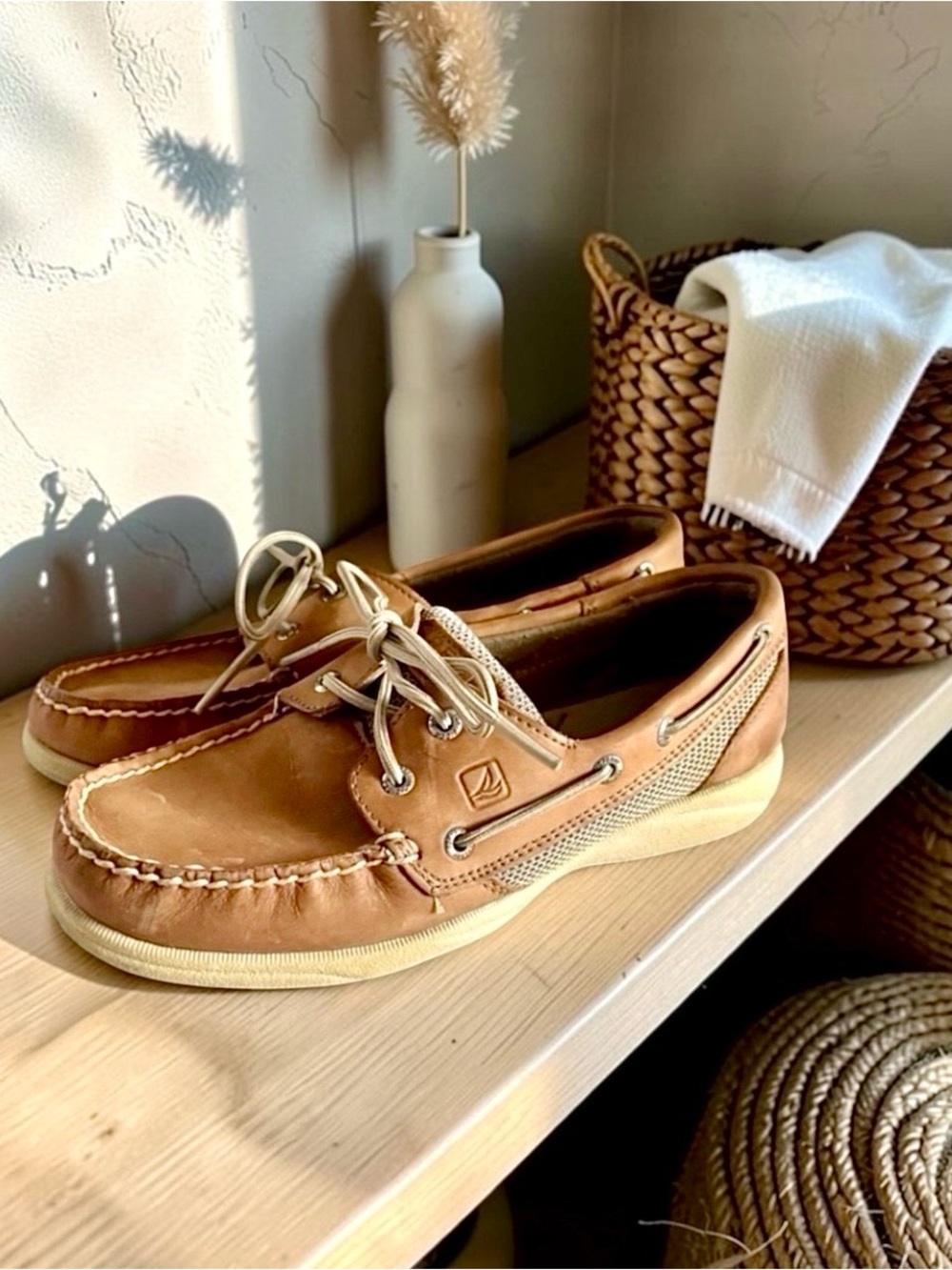 Sperry Top‑Sider Tan Leather Boat Shoes Wide Width Women’s 6.5 - Picture 4 of 15